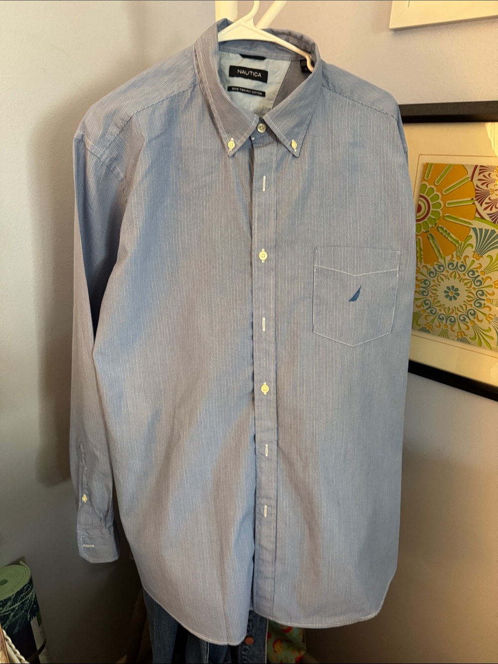 Nautica Blue Pinstriped Long-Sleeve Button-Down Shirt